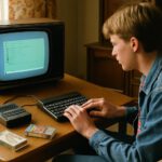 Sinclair ZX Spectrum aangesloten op een kleurentelevisie in een Nederlandse woonkamer